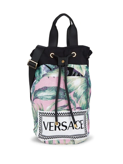 Shop Versace Printed Beach Bag In Black Gold
