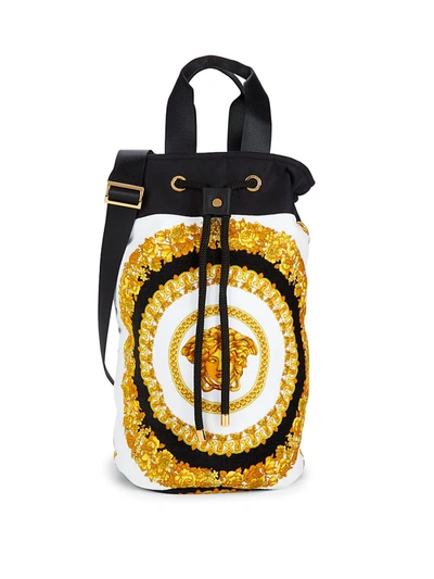 Shop Versace Printed Cotton Beach Bag In Yellow Multi