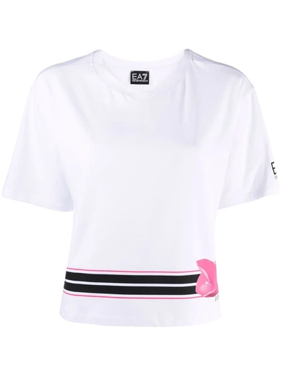 Shop Ea7 Stripe-detail T-shirt In Weiss