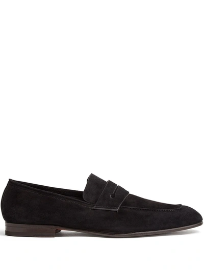 Shop Ermenegildo Zegna Low-heel Penny Loafers In Black