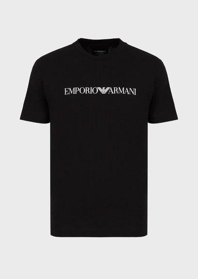 Shop Emporio Armani Official Store Pima-jersey T-shirt With Logo Print In Black Logo