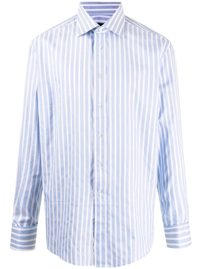 Shop Canali Striped Cotton Shirt In Blue