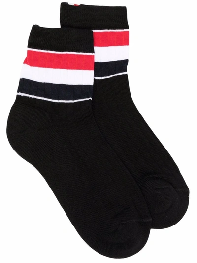 Shop Thom Browne Rwb-stripe Ankle Socks In Black
