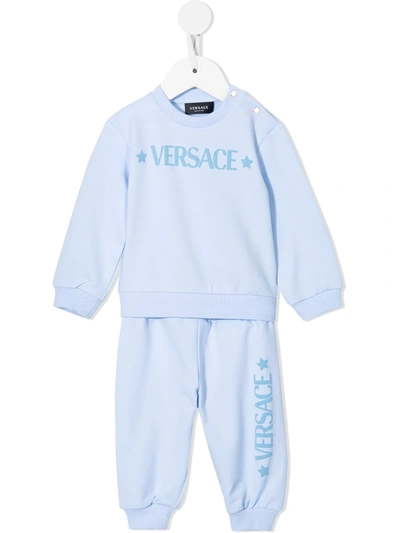 Shop Versace Logo-print Tracksuit Set In Blue