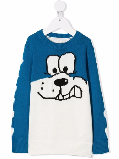 Stella Mccartney Dog Intarsia Cotton-blend Sweater In Blue