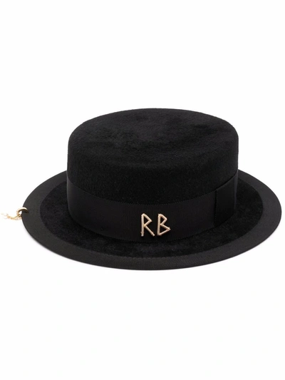 Shop Ruslan Baginskiy Canotier Pierced Felted Hat In Black