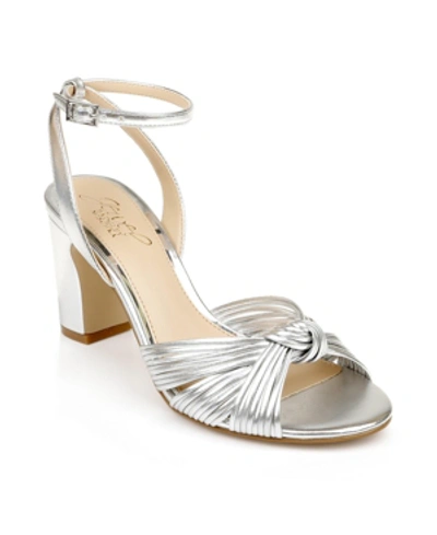 Shop Jewel Badgley Mischka Women's Christen Knot Detail Block Heel Evening Sandals In Silver Metallic