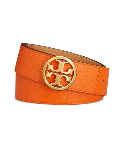 Shop Tory Burch Reversible Logo Leather Belt In Orange