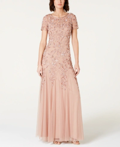 Shop Adrianna Papell Women's Floral-design Embellished Gown In Rose Gold