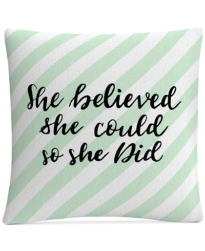 Shop Baldwin Abc She Believed She Could Decorative Pillow, 16" X 16" In Green Stripe