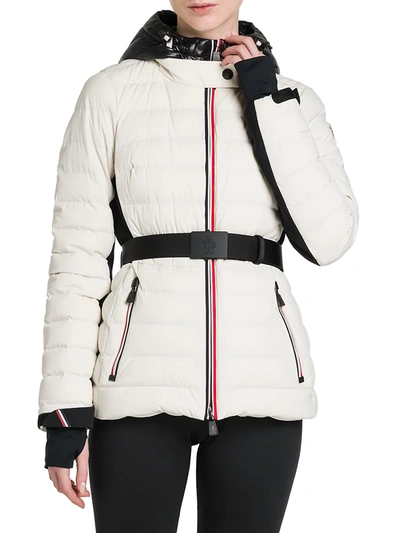 Shop Moncler Women's Grenoble Bruche French Flag Belted Puffer Ski Jacket In White