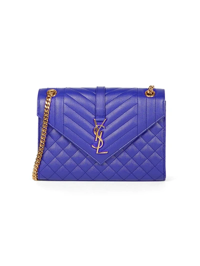 Shop Saint Laurent Medium Envelope Monogram Matelassé Leather Shoulder Bag In Deep Blue