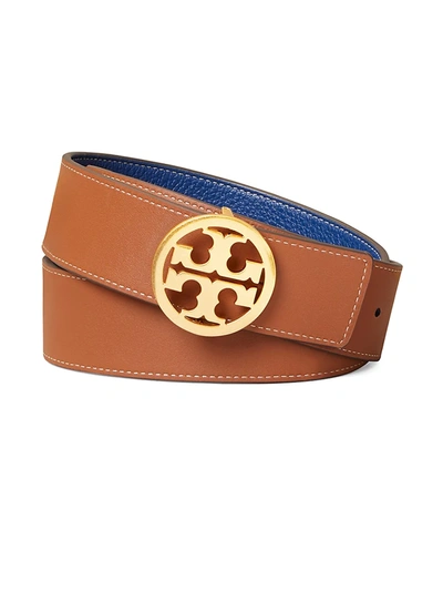 Shop Tory Burch Reversible Logo Leather Belt In Midnight