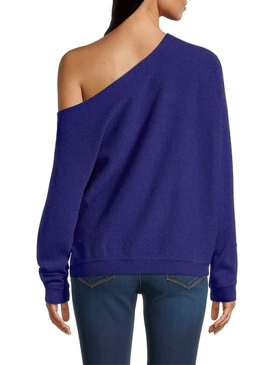 Shop Minnie Rose Asymmetric Off-the-shoulder Cashmere Top In Blue Reef