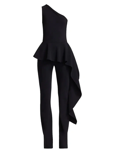 Shop Chiara Boni La Petite Robe Women's Kincso One-shoulder Peplum Jumpsuit In Black