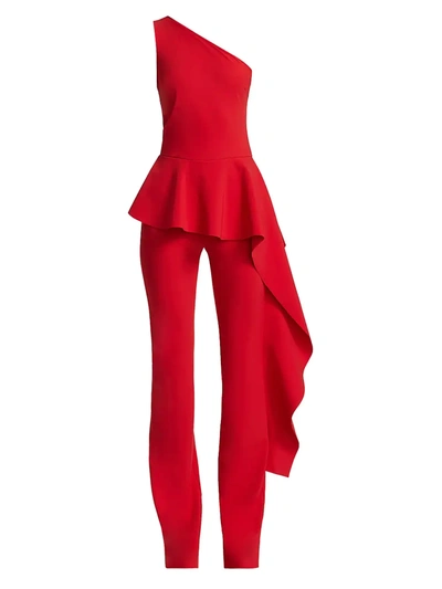 Shop Chiara Boni La Petite Robe Women's Kincso One-shoulder Peplum Jumpsuit In Passion