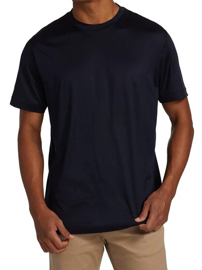 Shop Giorgio Armani Men's Silk & Cotton T-shirt In Navy