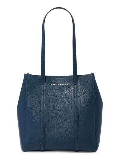 Shop Marc Jacobs Large E-the Shopper Leather Tote In Blue Sea