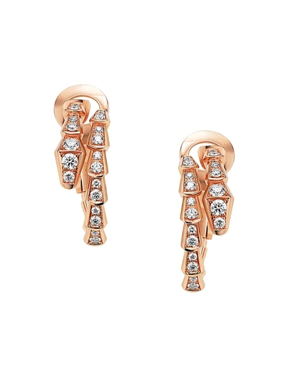 Shop Bvlgari Women's Serpenti Viper 18k Rose Gold & Diamond Earrings In Pink Gold