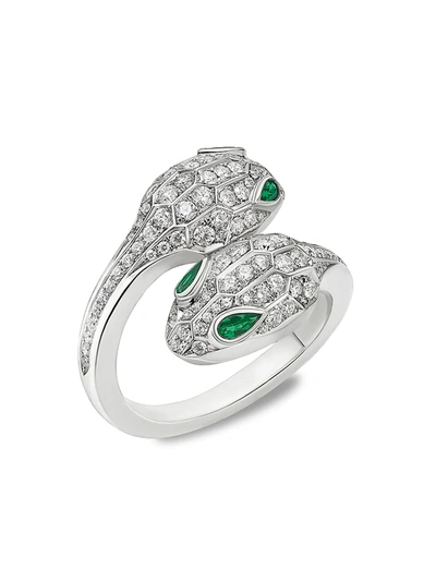 Shop Bvlgari Women's Serpenti Seduttori 18k White Gold, Diamond & Emerald 2-head Snake Ring
