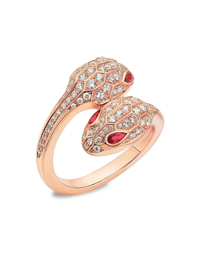 Shop Bvlgari Women's Serpenti Seduttori 18k Rose Gold, Diamond & Rubellite Snake Ring In Pink Gold