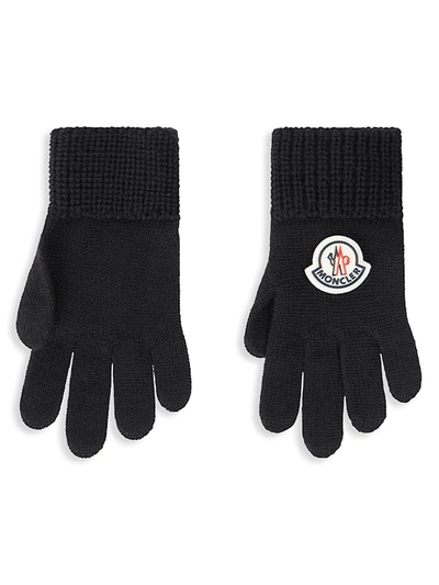 Shop Moncler Little Kid's & Kid's Knit Logo Embroidered Gloves In Black