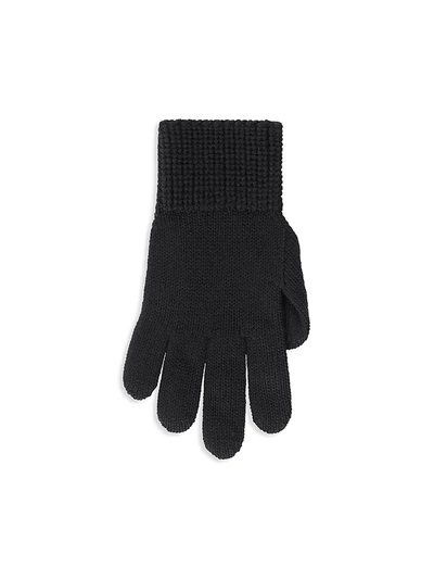 Shop Moncler Little Kid's & Kid's Knit Logo Embroidered Gloves In Black