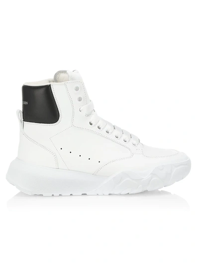 Shop Alexander Mcqueen Women's High-top Court Leather Sneakers In White Black