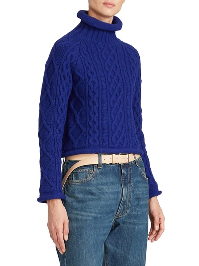 Shop Maison Margiela Cropped Cable-knit Sweater In Blue