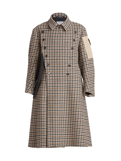 Shop Maison Margiela Wool Check Double-breasted Coat In Check Brown And Beige