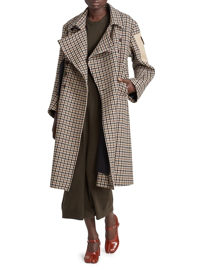 Shop Maison Margiela Wool Check Double-breasted Coat In Check Brown And Beige