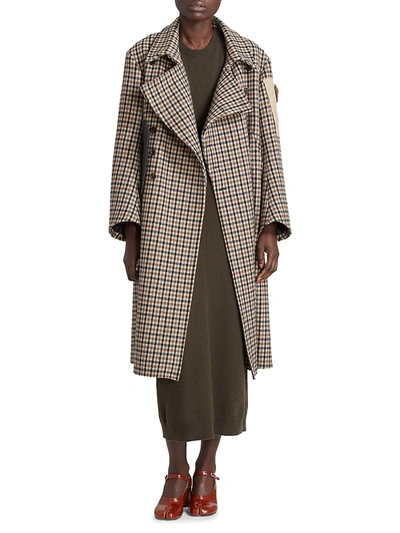Shop Maison Margiela Wool Check Double-breasted Coat In Check Brown And Beige