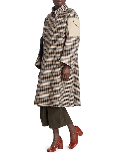 Shop Maison Margiela Wool Check Double-breasted Coat In Check Brown And Beige