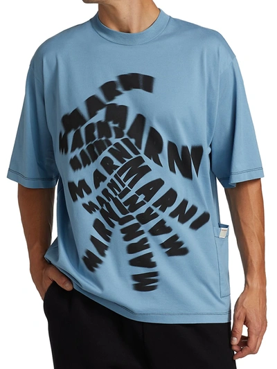 Shop Marni Oversized Logo T-shirt In Orion Blue