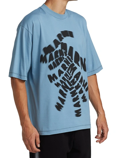 Shop Marni Oversized Logo T-shirt In Orion Blue