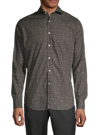 Shop Canali Herringbone Button-down Shirt In Grey