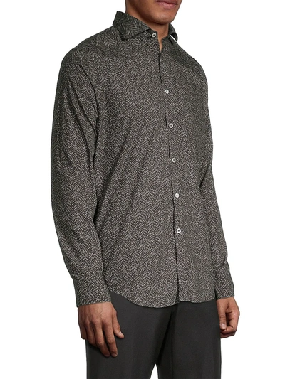 Shop Canali Herringbone Button-down Shirt In Grey