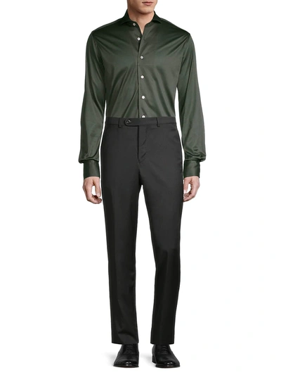 Shop Canali Men's Collared Button-down Jersey Shirt In Green