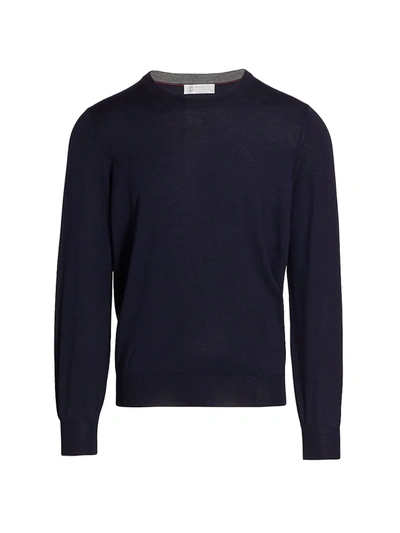 Shop Brunello Cucinelli Men's Wool-cashmere Blend Sweater In Navy