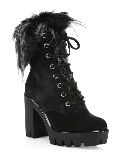 Shop Giuseppe Zanotti Gintonic 80 Shearling Platform Booties In Nero