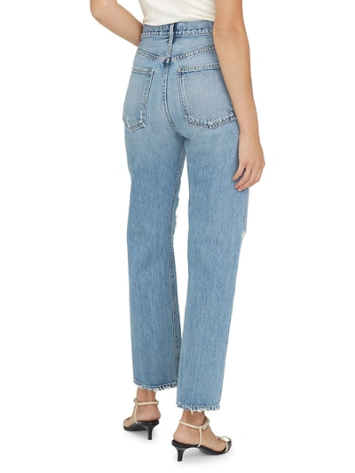 Shop Agolde Women's 90's High-rise Distressed Pinch-waist Straight-leg Jeans In Backdrop