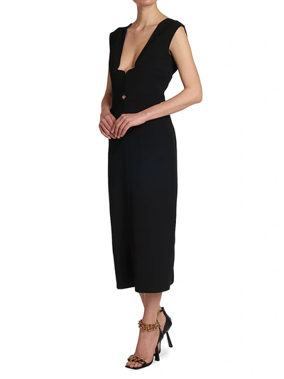 Shop Versace Women's Natté Wool Plunge Midi Dress In Black