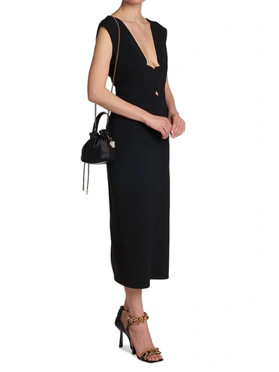 Shop Versace Women's Natté Wool Plunge Midi Dress In Black