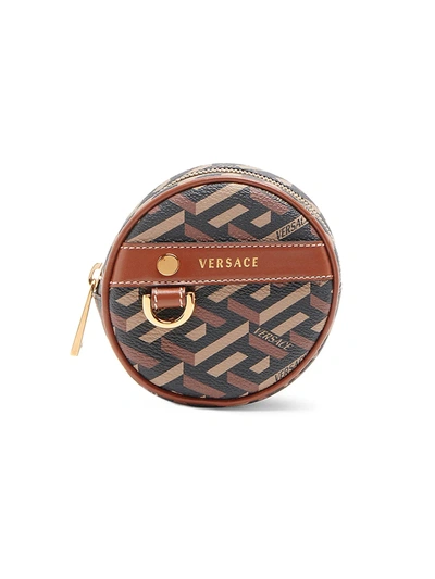 Shop Versace Coated Canvas Monogram Coin Purse In Black Caramel