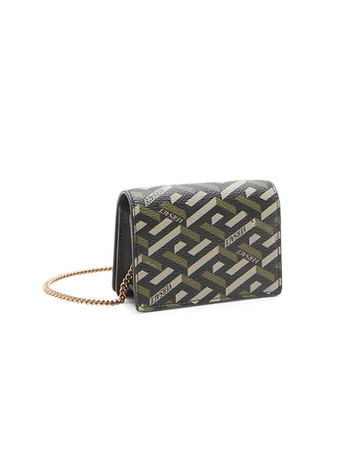 Shop Versace Coated Canvas Monogram Card Case-on-chain In Black Multi