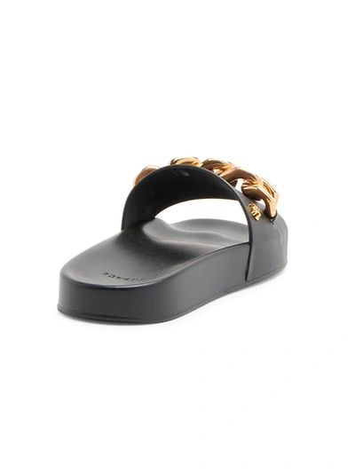 Shop Versace Women's Chain Leather Pool Slide Sandals In Black