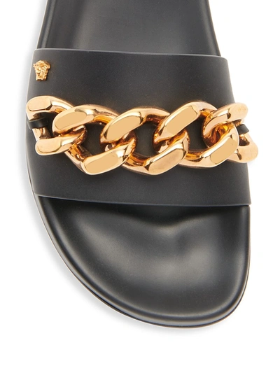 Shop Versace Women's Chain Leather Pool Slide Sandals In Black