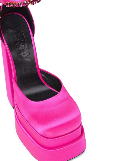 Shop Versace Women's Satin Platform Pumps In Pink