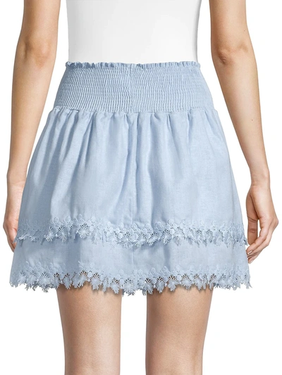 Shop Peixoto Women's Belle Smocked Tiered Miniskirt In Cotton Blue