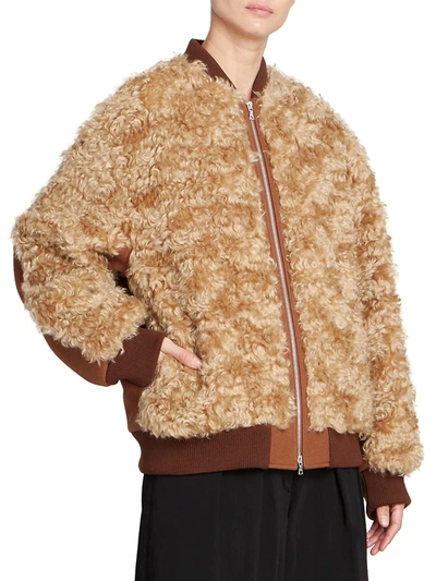 Shop Dries Van Noten Teddy Bomber Jacket In Camel